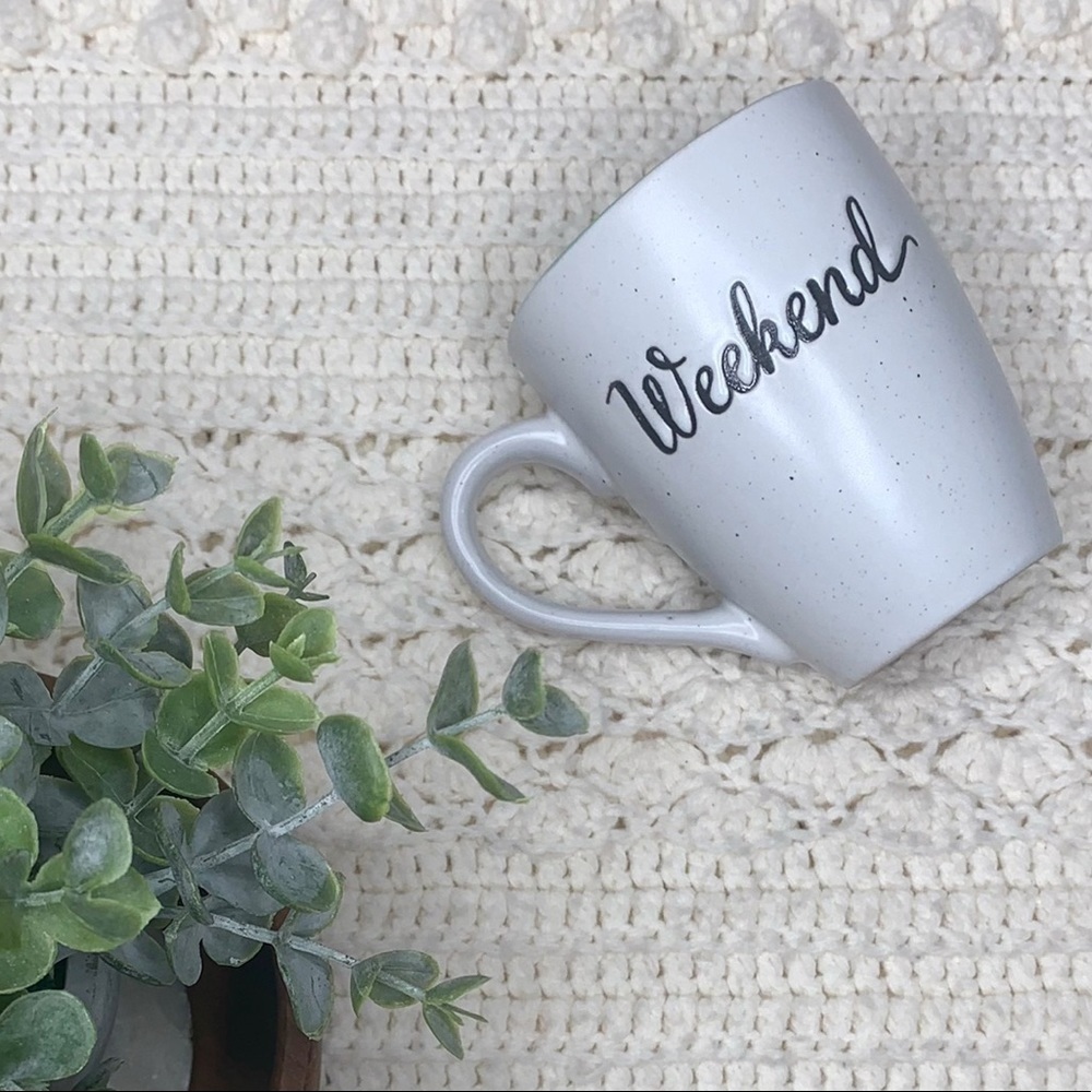 BELLE MAISON Cursive “WEEKEND” Coffee Tea Cup Mug